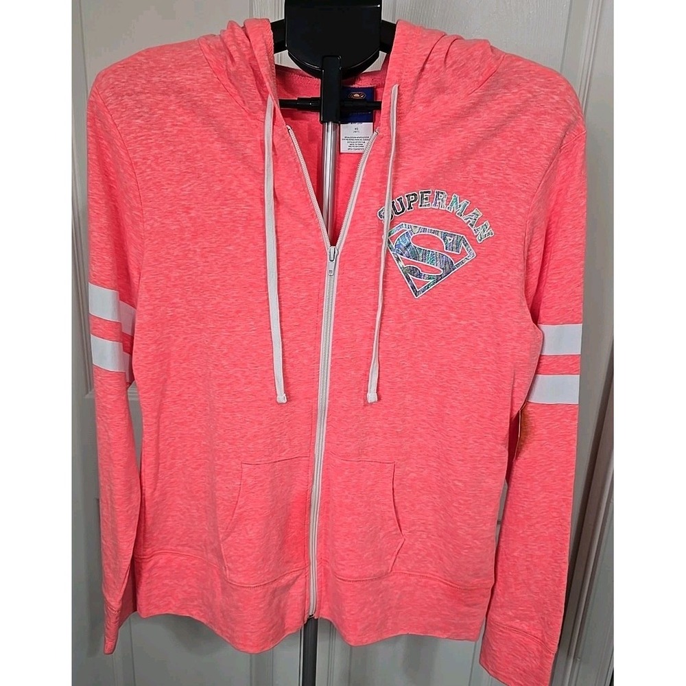 DC Comics Superman Zip-Up Hoodie Women's Juniors (15-17) XL "S-Shield" Logo Pink